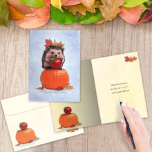 Load image into Gallery viewer, TF Holiday Card- Autumn Hedgehog, Thanksgiving 22383