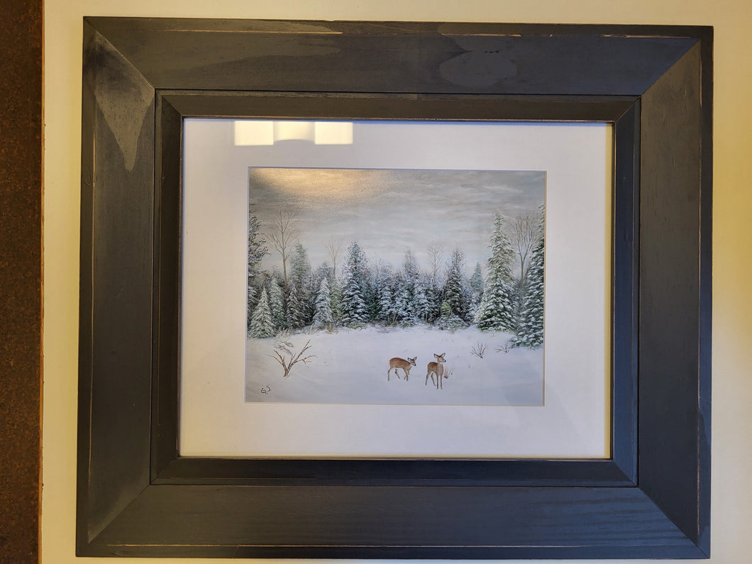 Framed Print - Deer in Winter Field