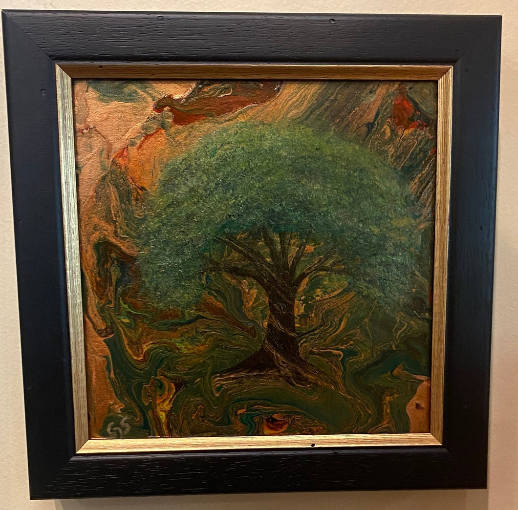 Framed- Metallic Tree of Life Original 8x8