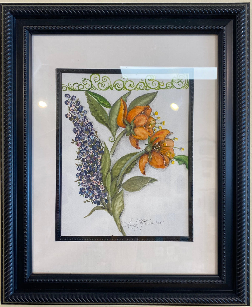 Framed- Tiger Lily Watercolor-12x14